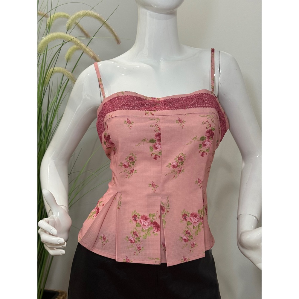Commense Floral Peplum Cami Top Lace Trim Style Blouse Tank Top size XL /12 - Picture 6 of 10